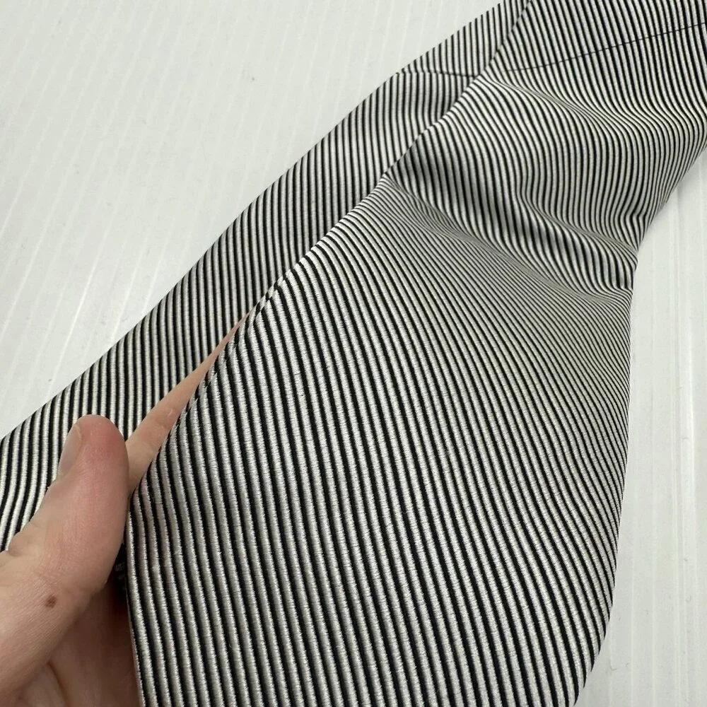David Donahue Silk Tie Black White Stripe Twill Italian Made Classic $135 New